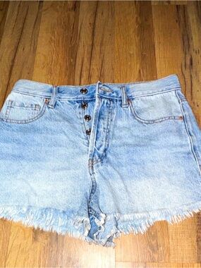 PacSun Light Blue High-Waist Button-Front Denim Shorts